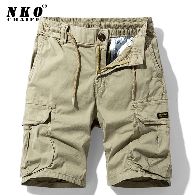 

Шорты-карго мужские, хлопковые, с несколькими карманами, однотонные, повседневные, летние, 2021