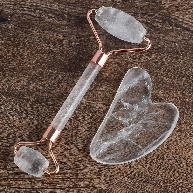 

Natural Jade White Crystal Facial Massager Roller-type Beauty Scraping Two-piece Set To Lift And Tighten The Masseter Face
