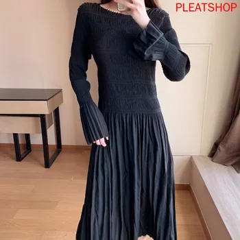 

MIYAKE Pleated Dress Women's 2020 Spring and Summer New Black High-End Design Elegant Pleated Dresses Thin Section Vestidos
