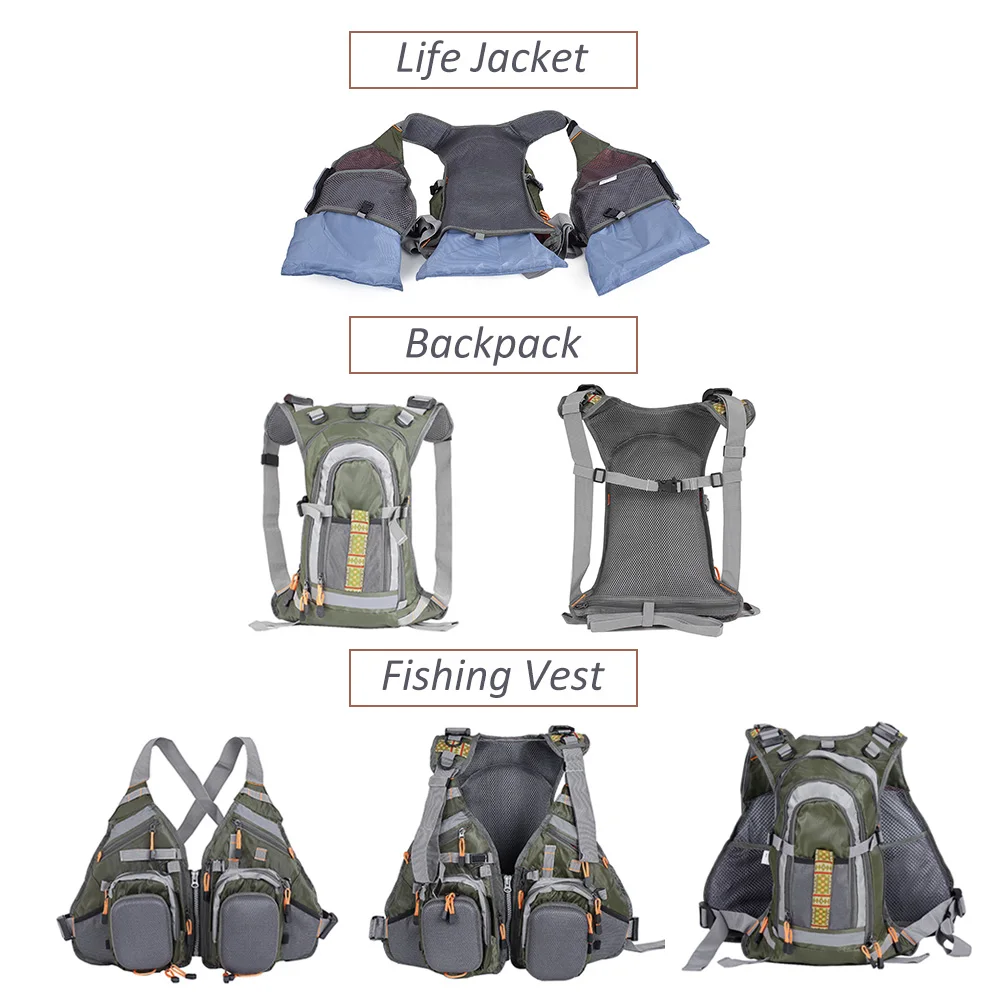

3 In 1 Fishing Vest and Backpack Breathable Outdoor Fishing Safety Life Jacket For Fisherman Boat Canoe Kayak Life Vest