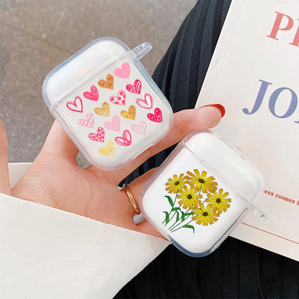 

For Airpods 2 1 Pro Transparent Silicone Case Luxury Heart Flowers Cute Bluetooth Wireless Earphone Clear Cover Charging Box Bag