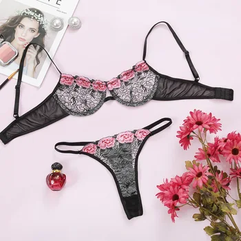 Women Sexy Underwear Set See Through Lace Floral Lingerie Transparent Bra Briefs Sets Femme Lenceria