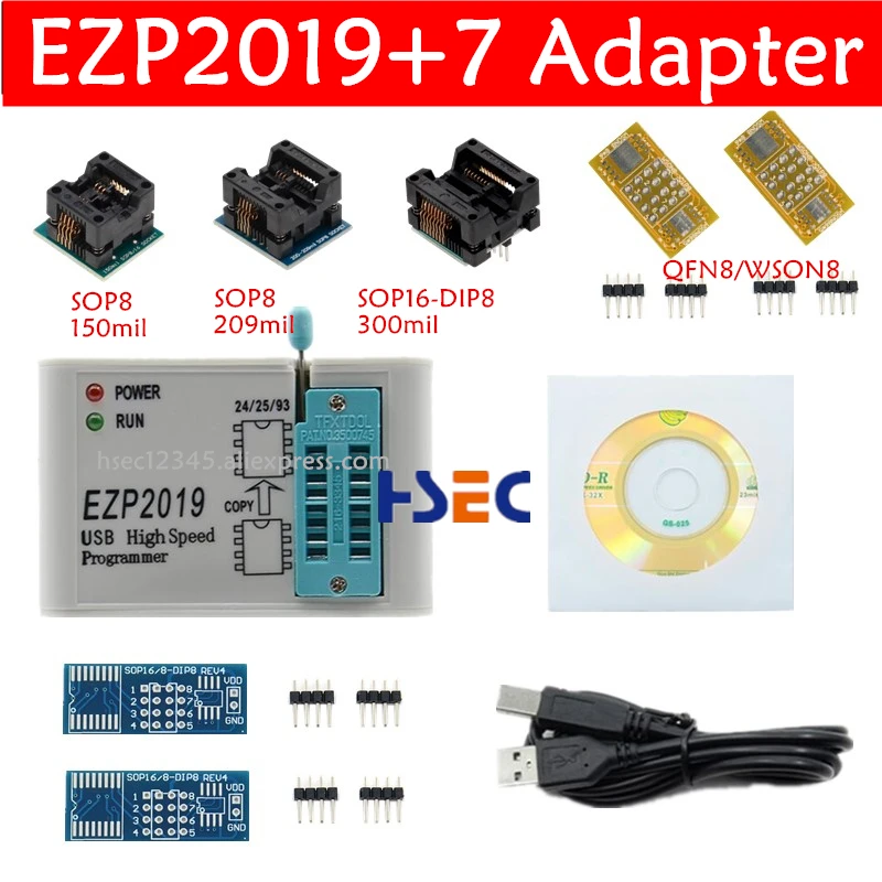 EZP2019 EZP2010 EZP2013 EZP2019 программист+ 7 переходное кольцо SOP8 150mil 200mil для DIP8 SOP16 WSON8 гнездо 2011 высокоскоростной usb-порт SPI BIOS eeprom - Цвет: EZP2019