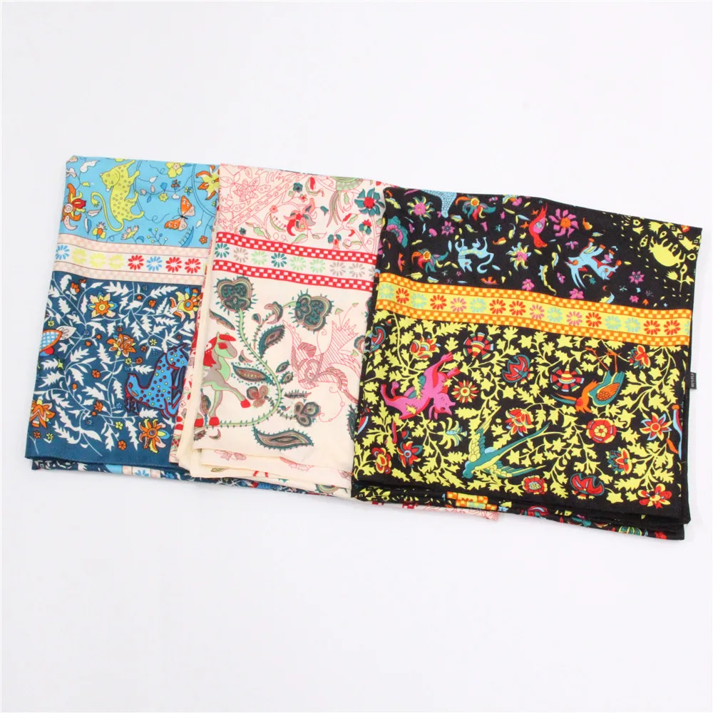 POBING Twill Seide Schal Frauen Schals Wald Tiere Drucken Stolen Bandana Halstuch Hijab Platz Schals Wraps Seide Foulards 130CM – Detail 1