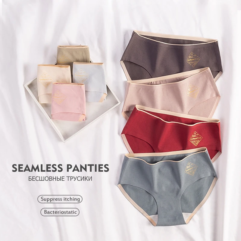 

[ALFOU] brand 2Pcs/lot Seamless Panty High Quality Women's Panties Breathable Bacteriostatic Ice silk panties 100%cotton Lingerie girl Briefs Mid-Rise Solid color Female Sexy Briefs