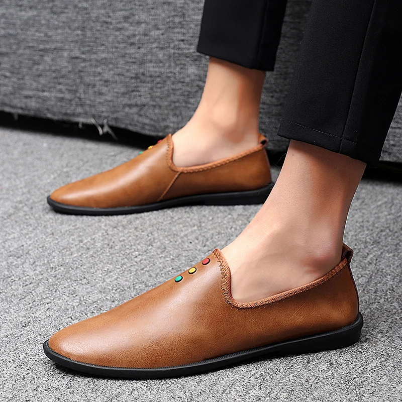 

Leather Mens Loafers shoes Luxury Brand Fashion Handmade Moccasins slip on Men Casual Shoes outdoor Black Men's Boat Shoes