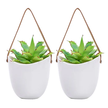 

2PCS Wall Planters White Ceramic Plant Pot Set Large Indoor Outdoor Flower Pots Succulent Plant Vase Wall Decor