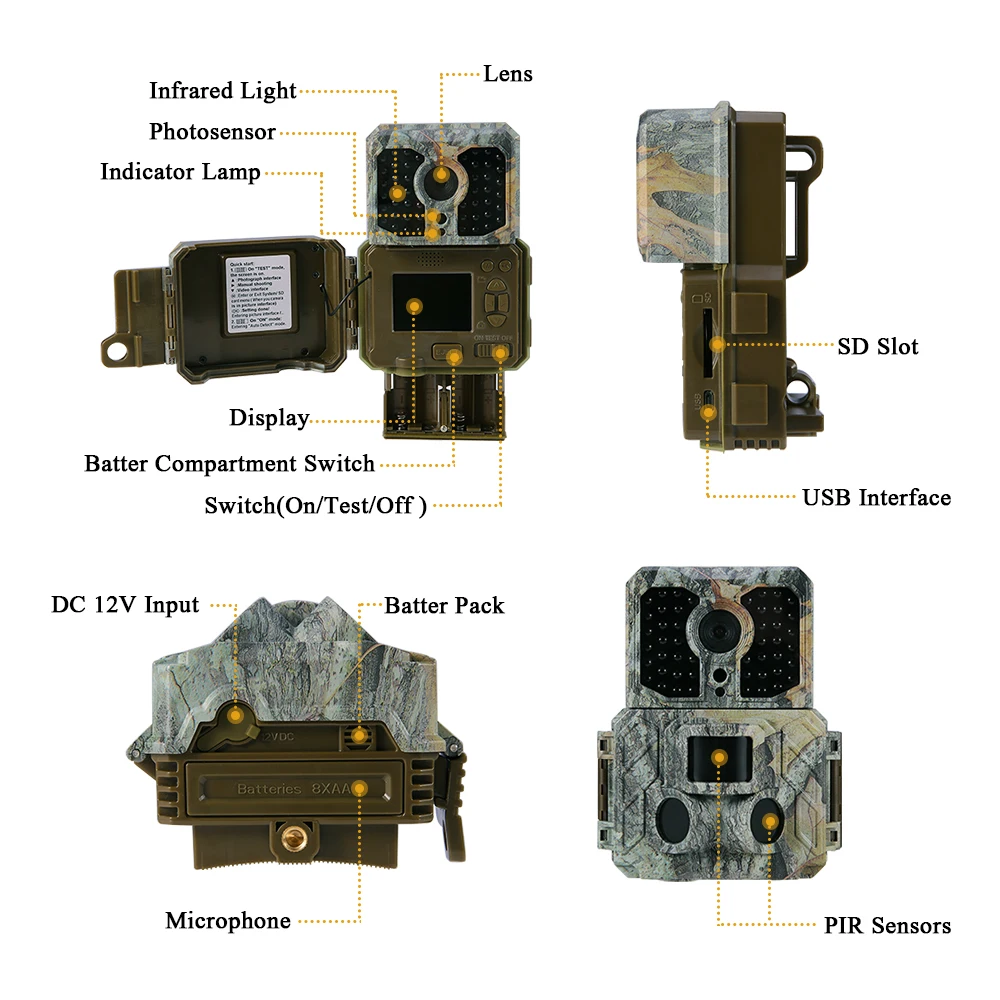 

hunting camera Trail Camera 1080P 30fps Hunting Camera with 32pcs 850NM IR LEDs Night Vision 0.2s Trigger Time Time Lapse 20m