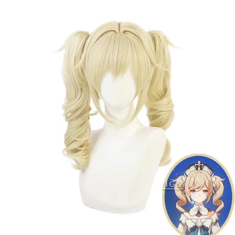 

Ye‘s New Game Genshin Impact Barbara Gunnhildr Wig Cosplay Roman Roll Double Ponytail Hair Props