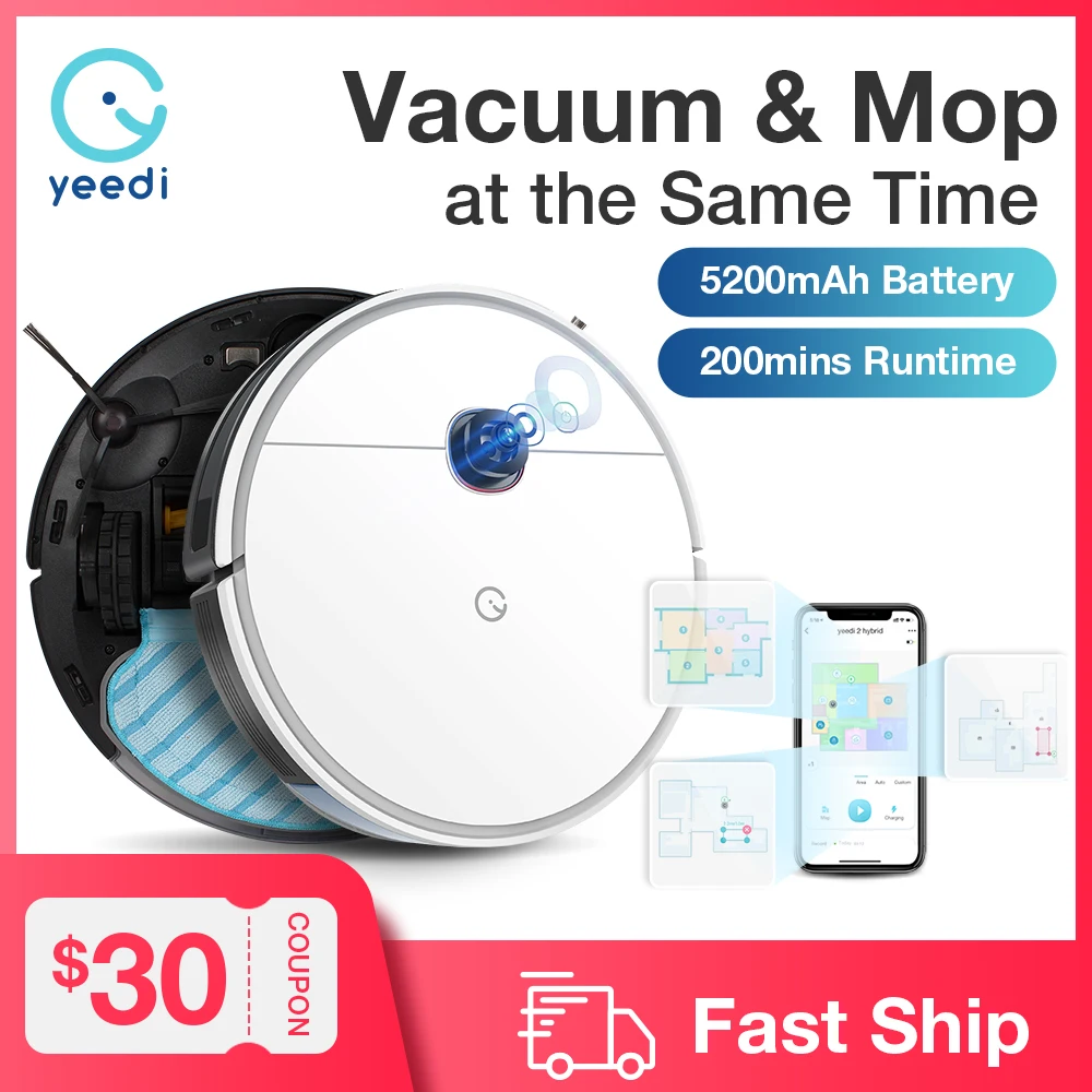 Yeedi-Robot híbrido 2 robot aspiradora con navegación Visual, mopa de barrido, 3 en 1, límite Virtual, 2500Pa, 200 minutos de tiempo de ejecución, limpieza personalizada