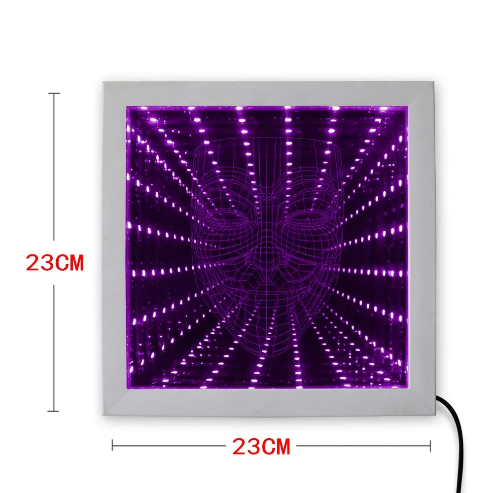 V для Вендетта аноним Маска Гая Фокса RGB бесконечное зеркало бесконечное пространство графика туннельное видение деревянная рамка лампка нокна