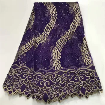 

Elegant purple party dress material embroidery French tulle net lace fabric with cord lace for sewing ZQN271(5yards/lot)