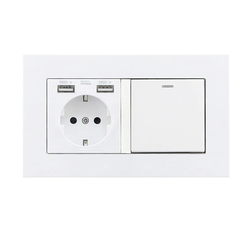 1 Gang Atlectric DE EU RU Plug Socket 1 2 3 4 Gang 1 2 Way Button Light Switch Dual USB Port Plastic Panel Double Socket 146mm - Тип: 1 Gang