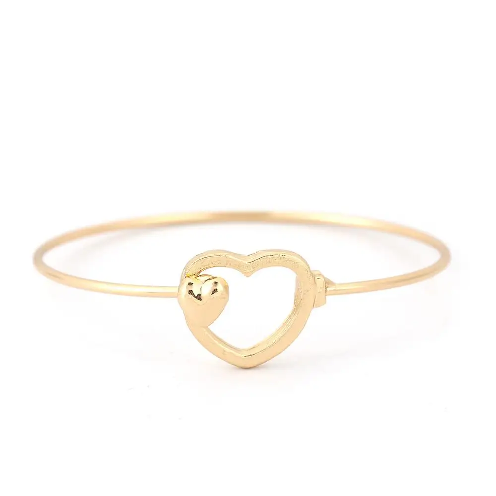 Golden- Heart Doreen Box новая мода сплав на железной основе браслеты Луна Звезда Сердце женские вечерние подарочные браслеты можно открыть 18,5 см(7 2/") длинные, 2 шт - Окраска металла: Golden- Heart