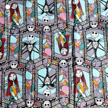 

Sally and Jack Stained Glass Christmas Night Skeleton Skull Cotton Fabric for Boy Clothes Hometextile Cushion Cover DIY-BK807