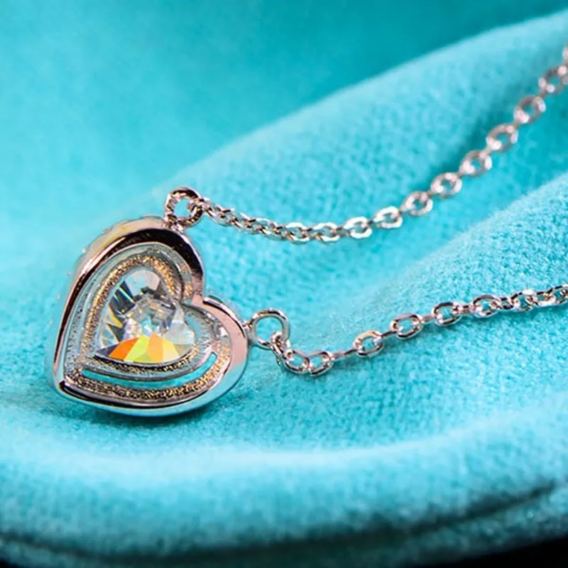 Серебряное сердце, для влюбленных со сверкающим камнем Длинная цепочка с подвеской ожерелье для женщин лучший подарок модный чокер с бижутерией 925 серебро Новинка