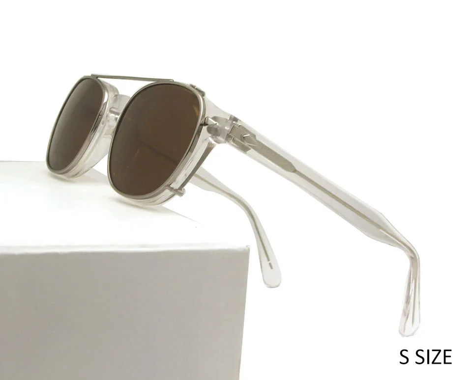 Высококачественные прозрачные очки в оправе, мужские круглые ацетатные солнцезащитные очки, поляризованные прикрепляемые солнцезащитные очки, женские солнцезащитные очки в стиле «Джони Депп» - Цвет линз: S clear brown