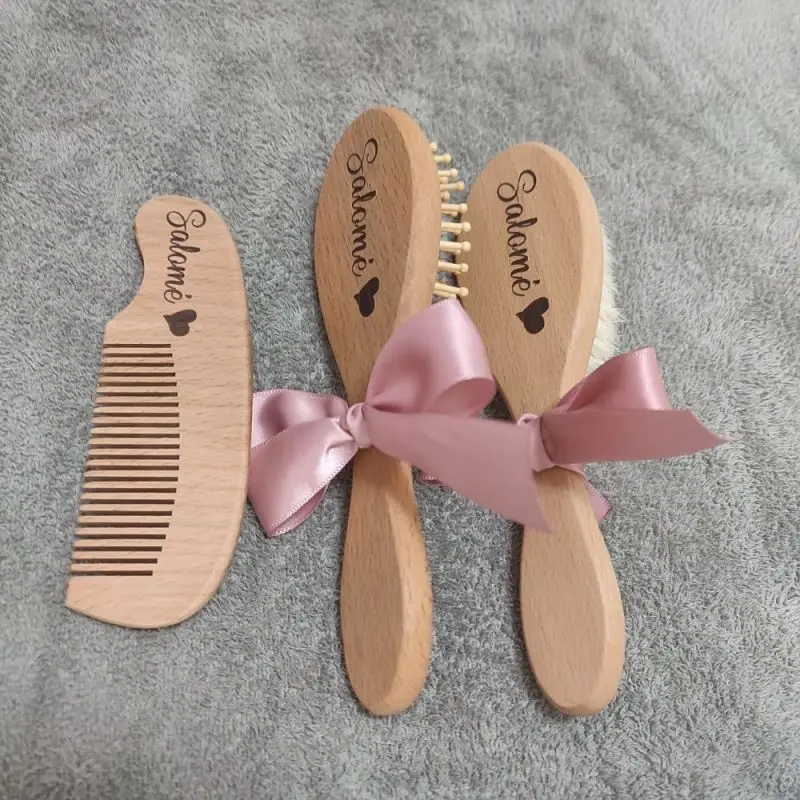 Baby Hair Brush and Comb Natural Wood Manually Polished Eco Friendly Kids Massage Brush Baby Shower Gift