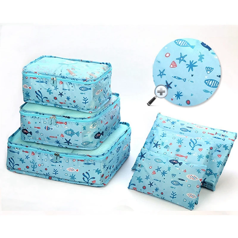 

6pcs/ set Portable Travel Suitcase Clothes Bag Kit High Capacity Luggage Storage Bag Organier with Double ip and Handle
