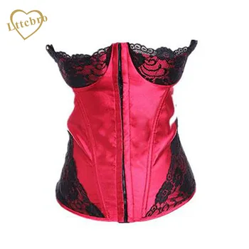 

Red Secret Desires Quarter Soft Satin Finish and Black Lace Overlay Cup Underbust Corset Bustier Top