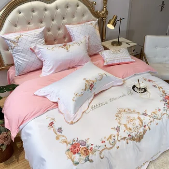 

bedding Queen bedding Luxury embroidered bedding set Pure cotton bed linen set Bedding queen size King size washed silk b