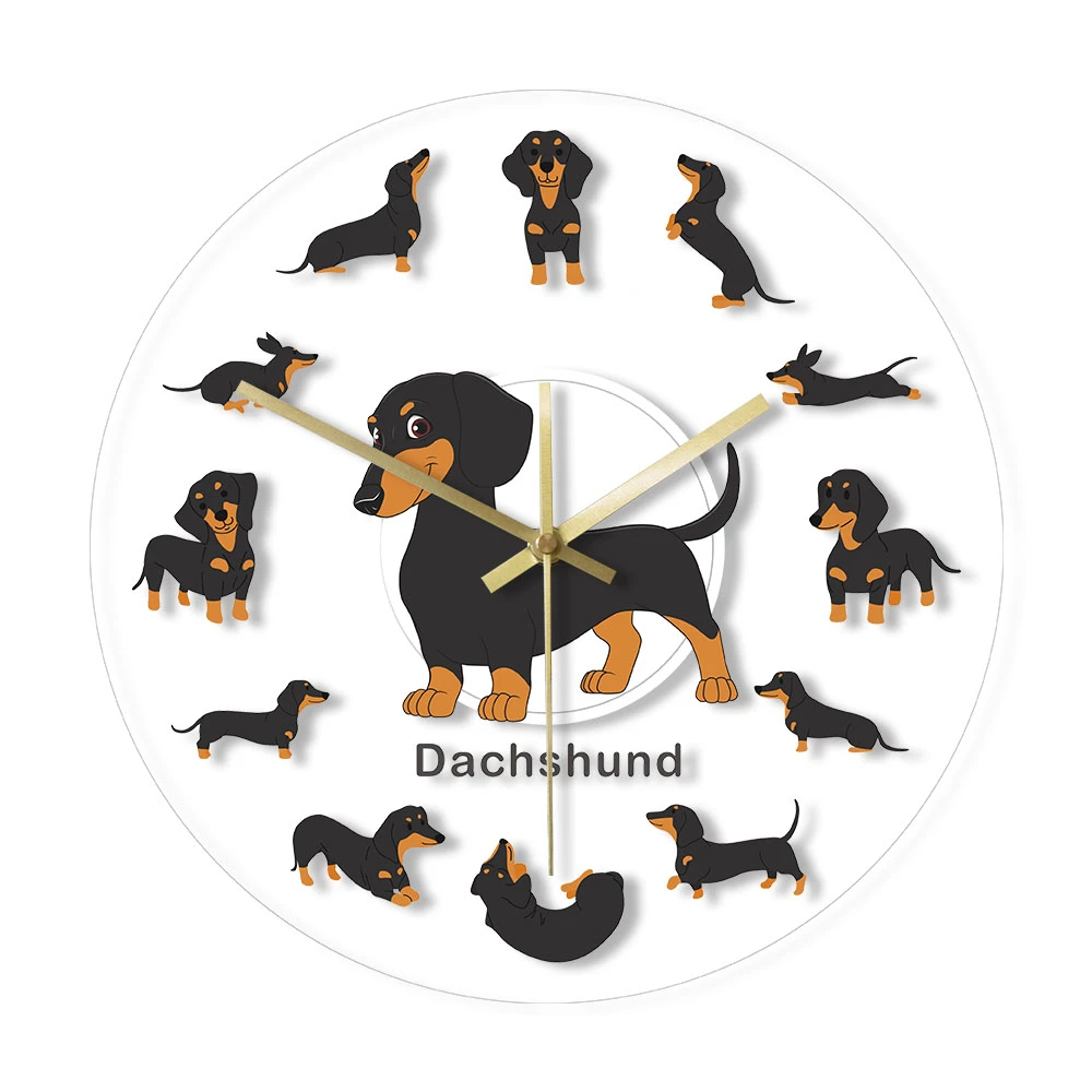 Cartoon Dachshund Print Wall Clock Wiener Dog Animal Dogs Pets Decorative Wall Watch Silent Movement For Kids Canine Vets Gifts Wall Clocks Aliexpress