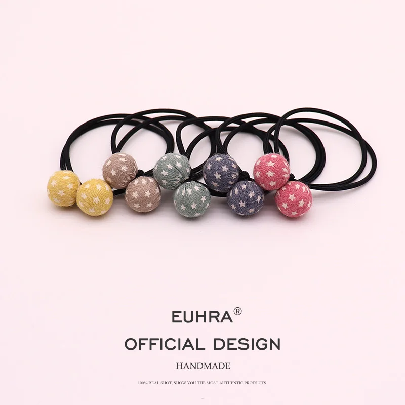 EUHRA 5 цветов, тканевый мячик со звездами, классический стиль, эластичные резинки для волос для женщин и девочек, резинка для волос, Детская резинка
