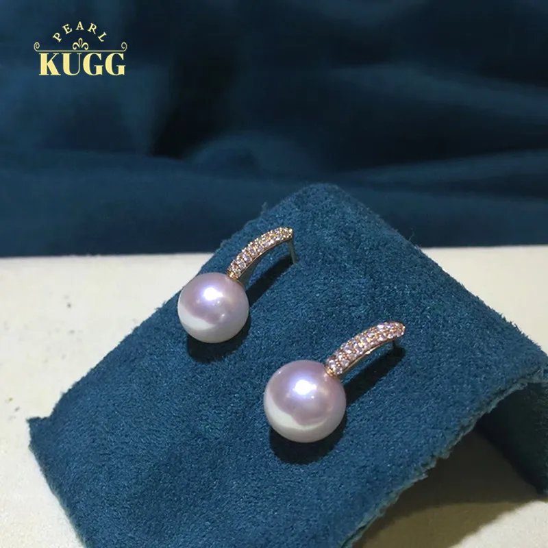 KUGG PEARL 18K Rose Gold Earrings Elegant Natural Akoya White Pearl Earrings Handmade Jewelry Stud Earrings for Women