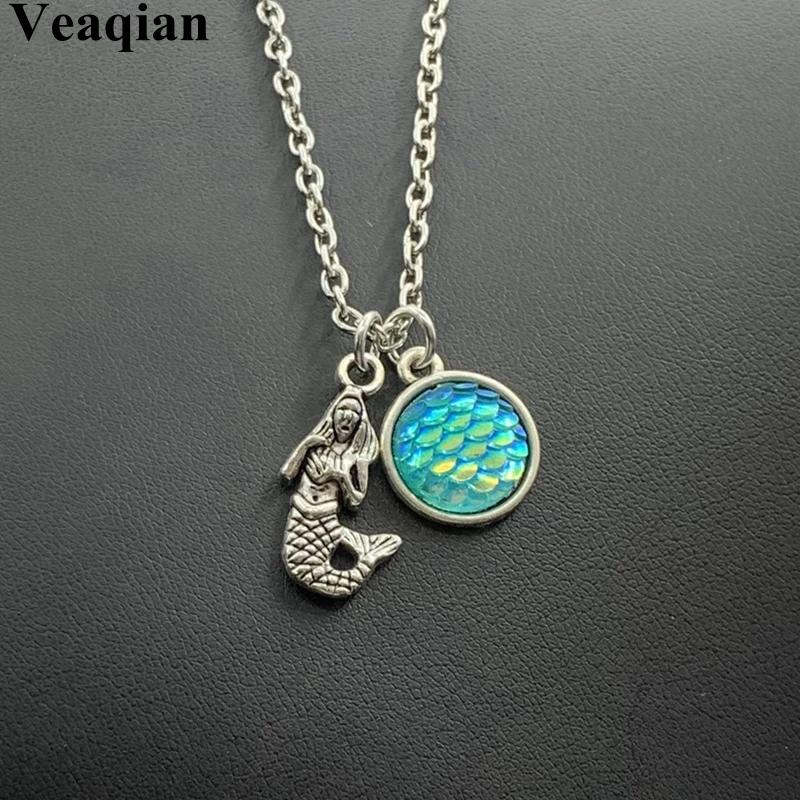 1Pc Deep Blue Fish Scales and Mermaid Pendant Nautical Necklace Women's Commemorative Gift Jewelry Crafts | Украшения и