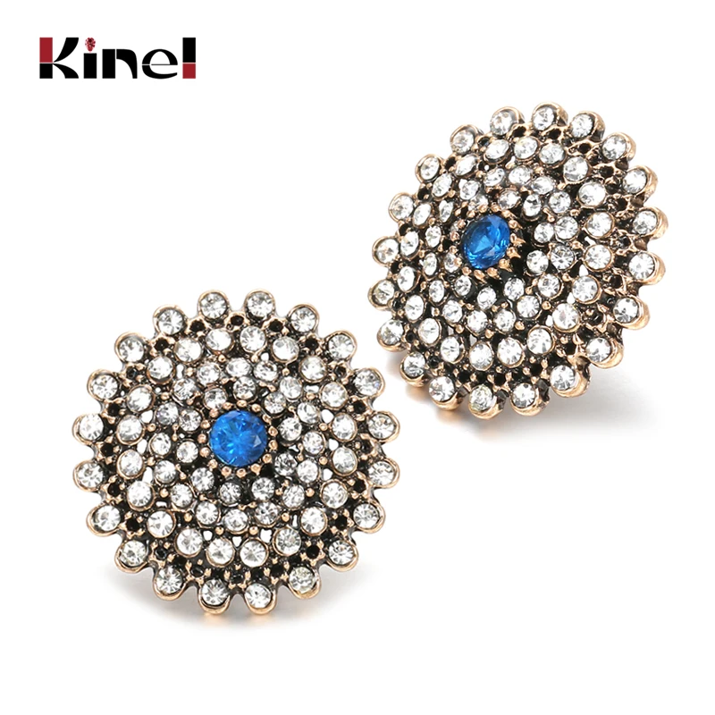 Kinel роскошные круглые серьги со стразами для женщин древние золотые синие полимерные белые стразы свадебные серьги Винтажные Ювелирные Изделия