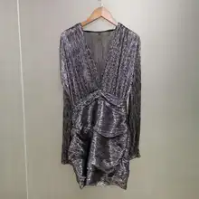 Женское платье осень и зима яркое шелковое сшитое с v-образным вырезом тонкое женское платье