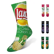 Женские носки, 1 пара, забавные мужские носки унисекс, женские гольфы с принтом картофельных чипсов, хлопковые длинные носки для мужчин