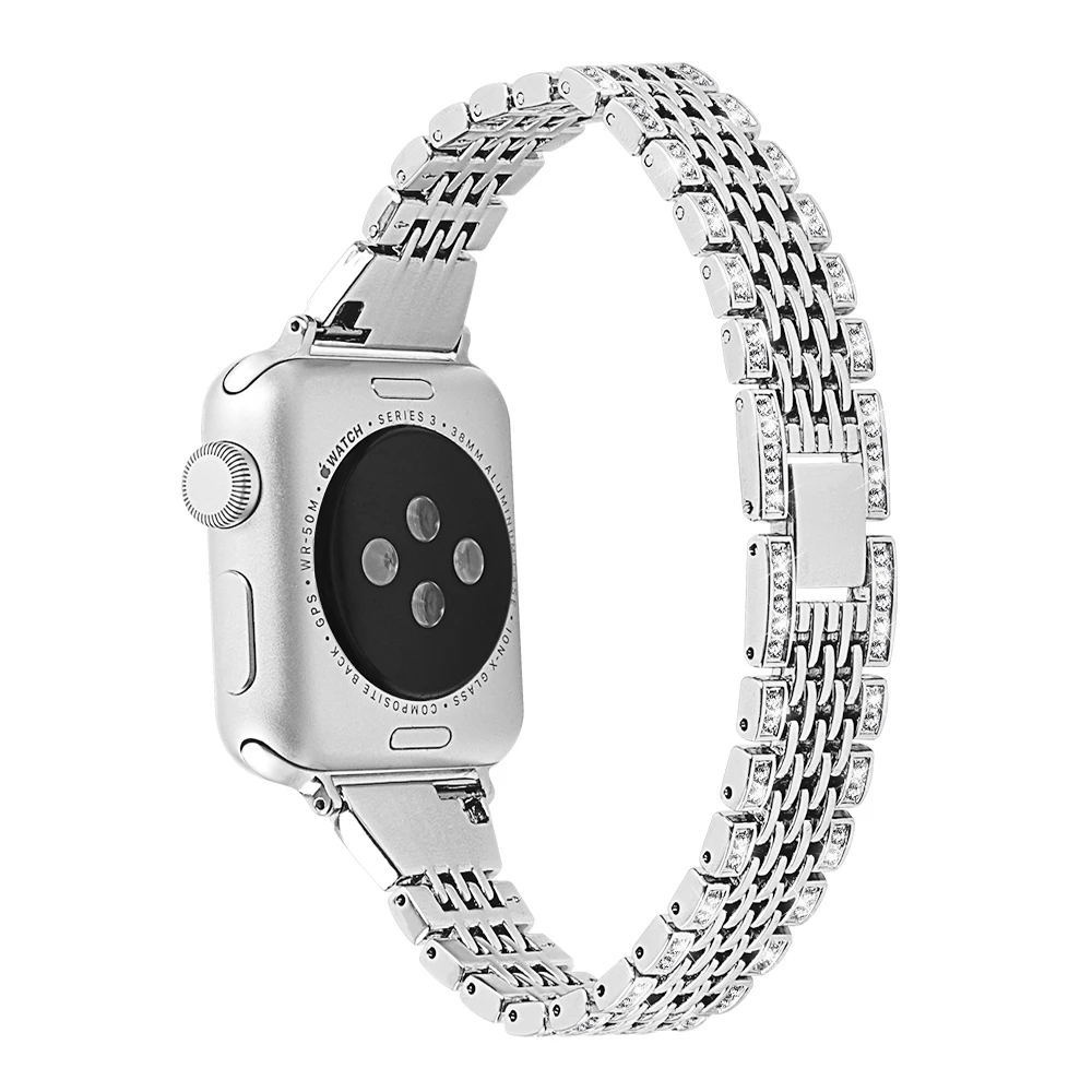 Женский бриллиантовый ремешок для Apple Watch 42 мм 38 мм браслет из нержавеющей стали ремешок для Apple Watch 4 40 мм 44 мм серия 5 3 2 1 - Цвет ремешка: silver
