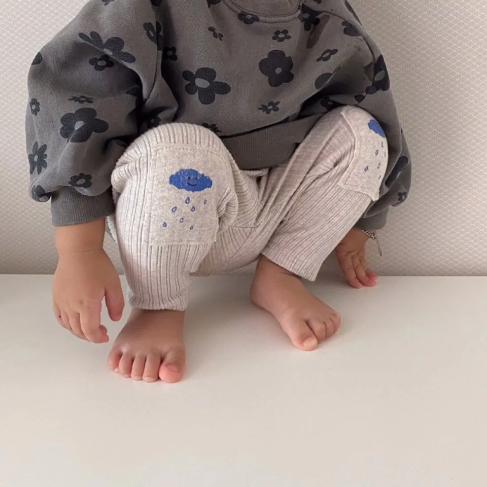 Spring Knee Patch Baby Pants Toddlers Kids Girls Leggings Boys Ribbed Long Pants Children Elastic baby trousers cotton pants baby leggings