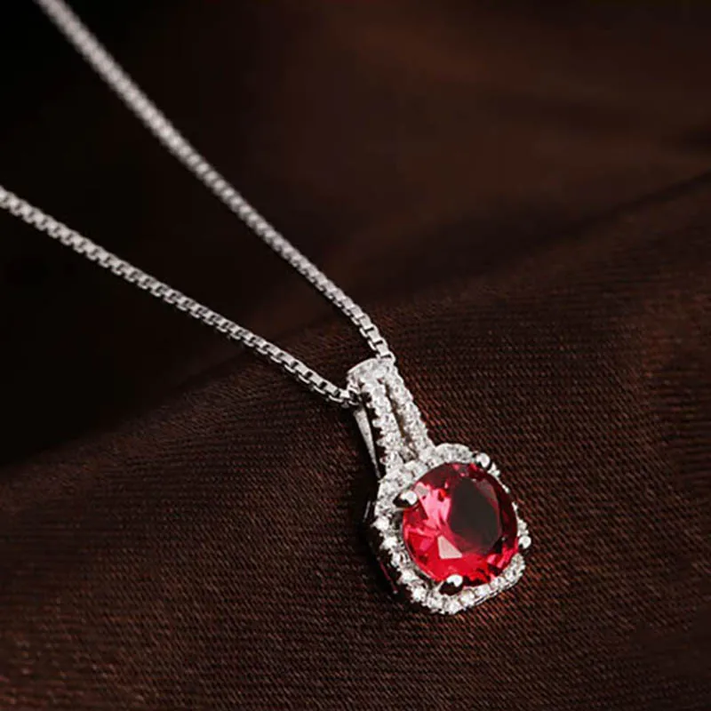 925 Silver Necklace with Ruby Sapphire Amethyst Zircon Pendant for Women Wedding Gift Fine Jewellery Pendants pendant necklace silver necklace