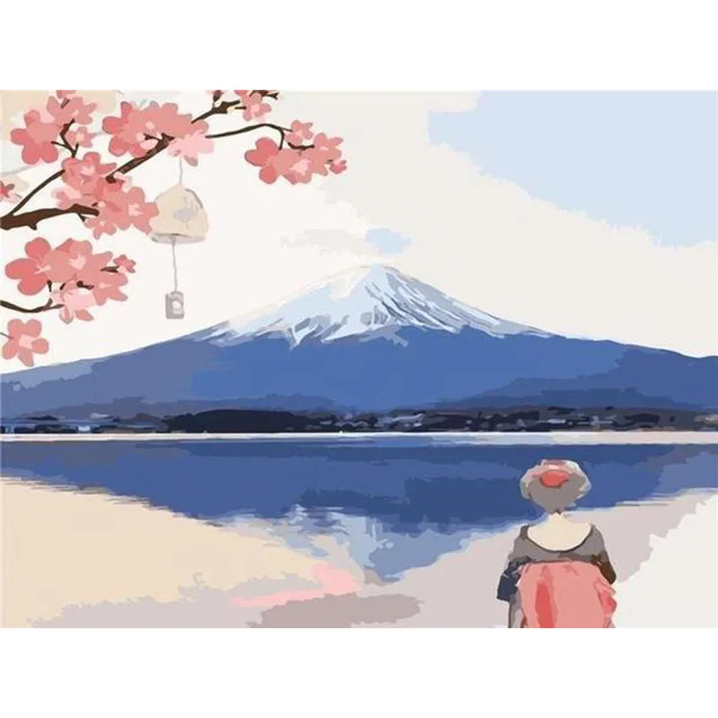 

Painting By Numbers DIY Dropshipping 40x50 60x75cm Looking up at Mount Fuji Scenery Canvas Wedding Decoration Art picture Gift