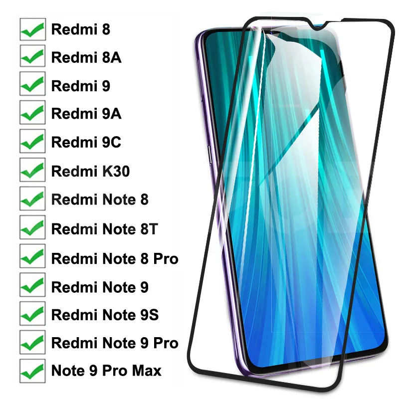 9D Tempered Glass For Xiaomi Redmi 8 8A 9 9A 9C K30 Screen Protector Redmi Note 9S 8 8T 9 Pro Max Safety Protective Glass Film afbeelding