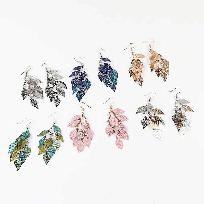 Drop Earrings Pendant Earrings Crystal Tassel Earrings 8Seasons Fashion Vintage Leaf Colorful Feather Pendant Tassel For Women Accessories Jewelry Trend
