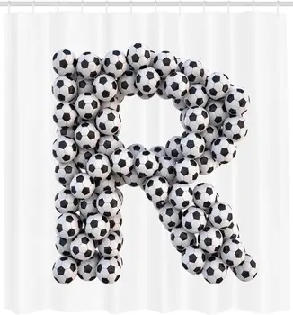 

Letter R Shower Curtain Soccer Themed Pattern Abstract Alphabet Design Uppercase Character R Sign Fabric Bathroom Decor Set