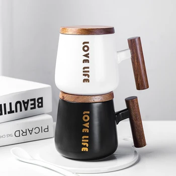 

Minimalist Modern Ceramic Coffee Mug with Wooden Handle White Nordic Office Mug Espresso Koffie Kopjes Retro Coffee Mug MM50MK
