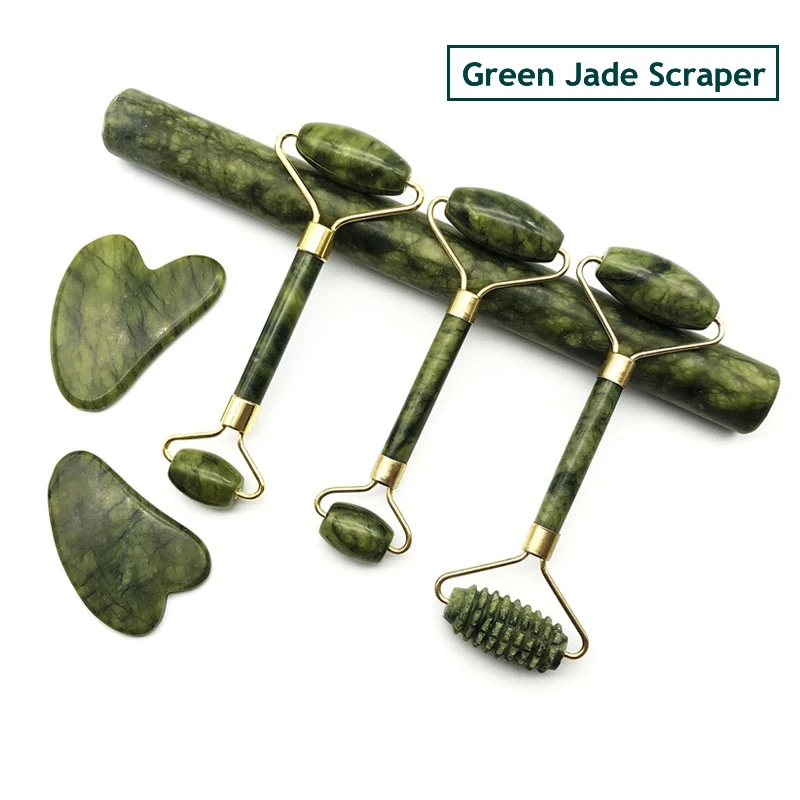 Natural Gua Sha Stone Face Massage Jade Roller Guasha Board Scraper Set