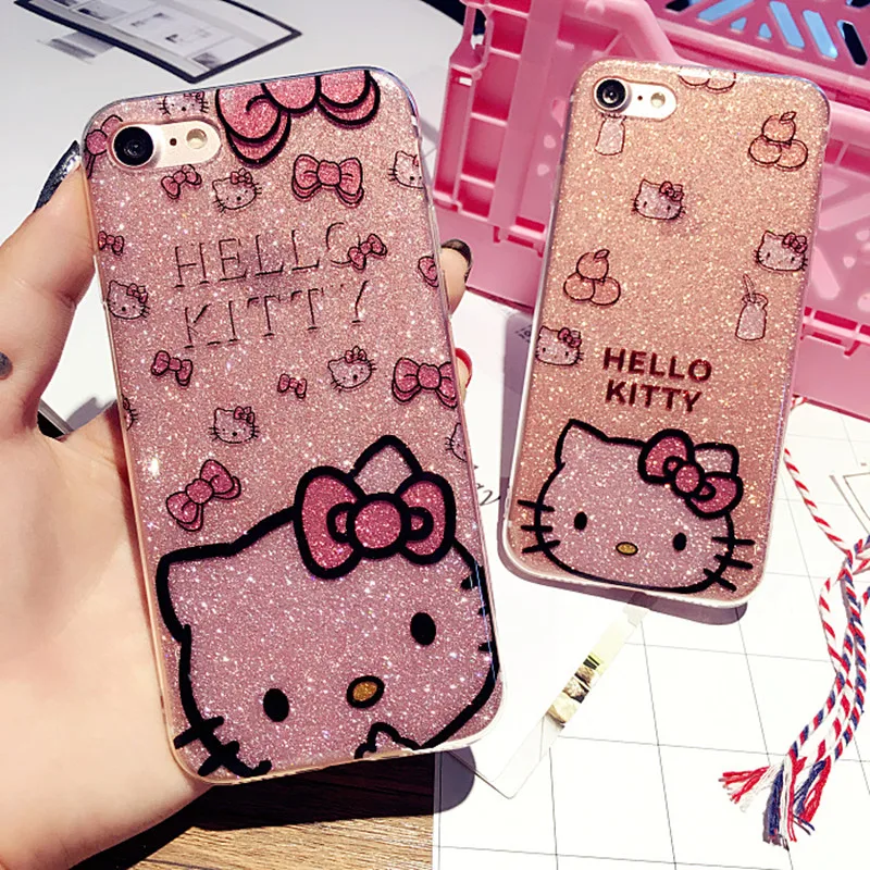 Для iPhone 11 Pro Max чехол для iPhone 6 6S 8 7 Plus X милый мультяшный hello kitty чехол для телефона для iPhone XS Max XR KT Bling Твердый Чехол