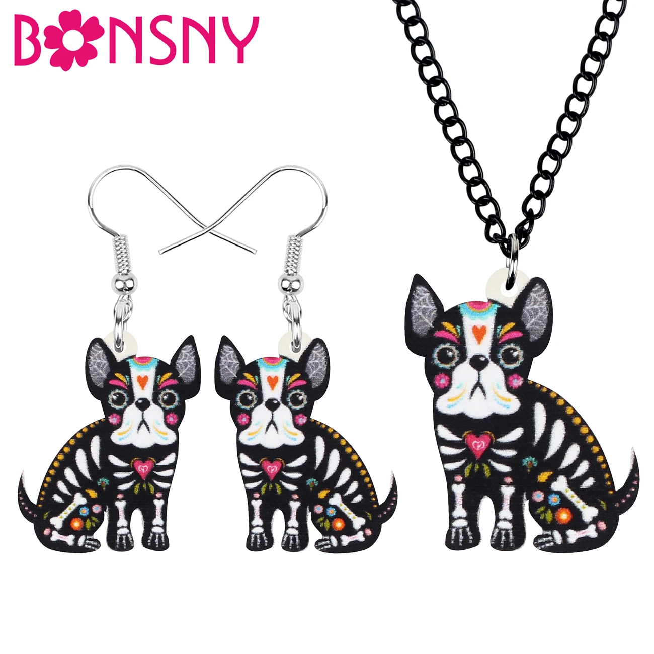 Bonsny акриловый Хэллоуин Черный Бульдог Собака ювелирные наборы прекрасные