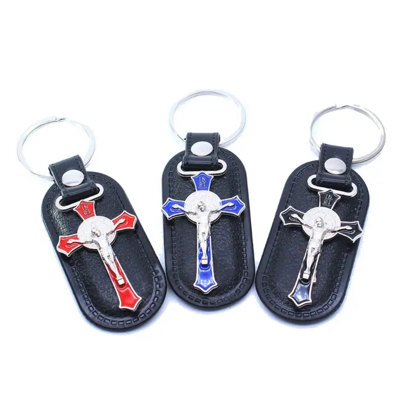 Christian Jesus Cross Leather Keychain Religious Key Ring Jewelry Pendant Gift | Дом и сад