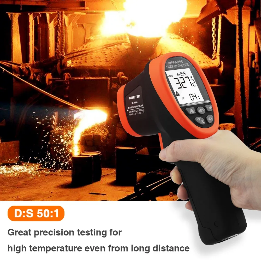 Thermomètre Infrarouge Laser Sans Contact Industriel Professionnel HoldPeak  985C 50℃ à 800 ℃(-58℉ à 1472℉), avec Écran LCD Rétroéclairé, Rapport de