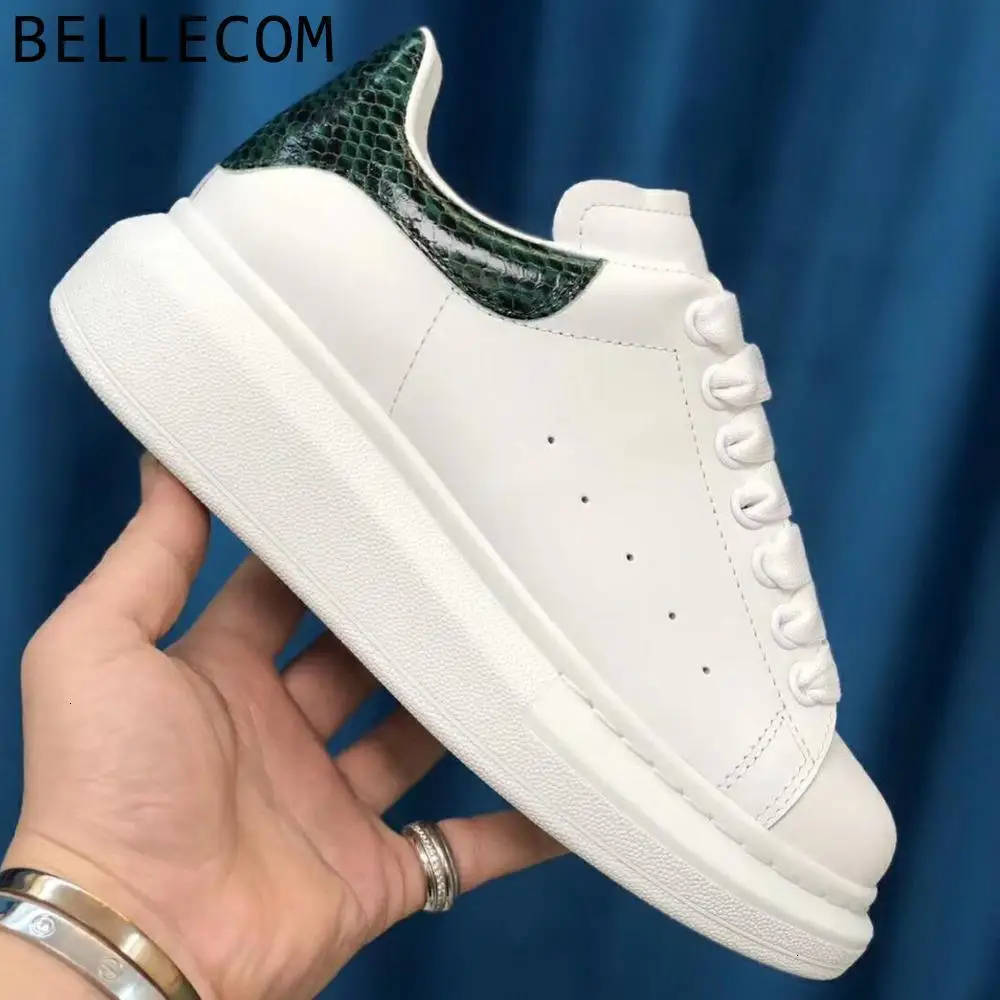 

BELLECOM New Women's Small White platform ladies flat Shoes Leather Breathable Thick-soled Sports loafers women sneakers41-45