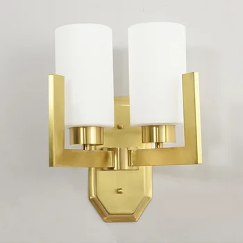 

Postmodern full copper wall lamp 1/2 lights glass shade gold wall light fixture living room bedroom bedside stairs wall sconces