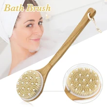 

Body Bath Brush Natural bamboo long handle brush Back Scrubber Natural Boar Bristles Massage Nodes Exfoliator Bath Brush drops