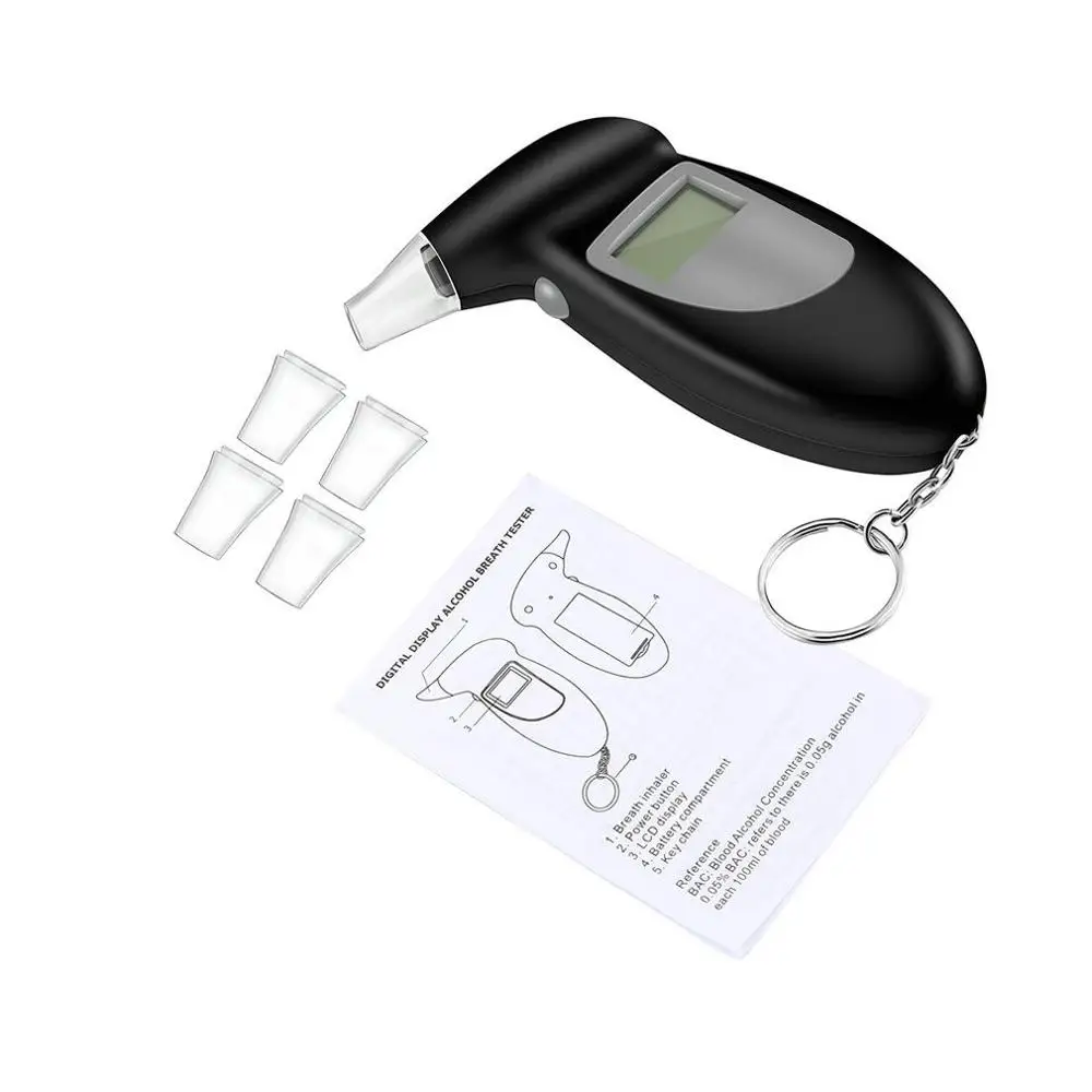 Hot Digital Alcohol Breath Tester With LCD Display Mouthpieces Analyzer Detector Test Keychain Blow Test Device