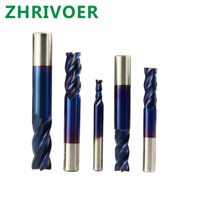 High speed steel4-edge metric straight shank end milling cutter with blue coating multi specification round shank milling cutter